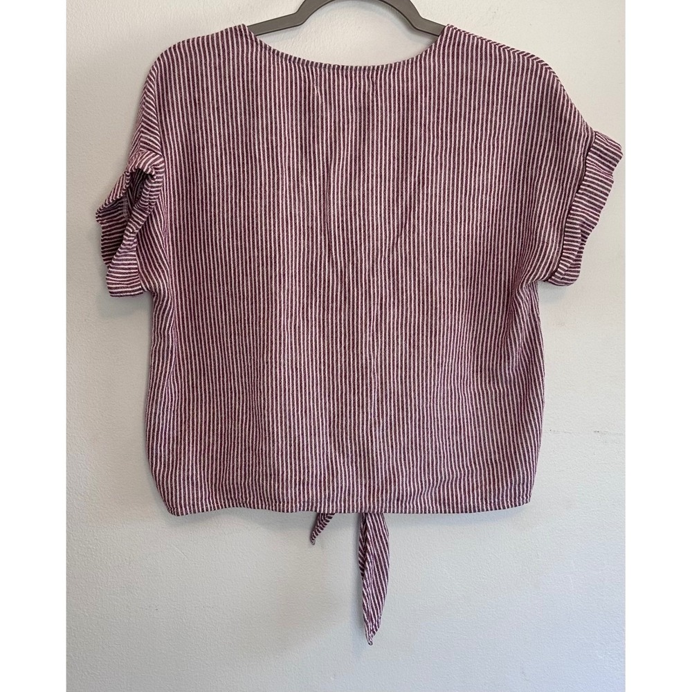 Cloth & Stone Striped Linen Blend Tie Front Button Down Beach Minimalist Boho - Picture 3 of 5